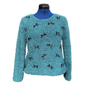 Lauren Conrad Teal Chunky Knit Bow Sweater